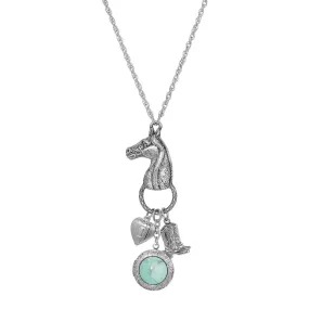1928 Jewelry Southwest Horse Head Turquoise Locket & Charms Necklace 28"