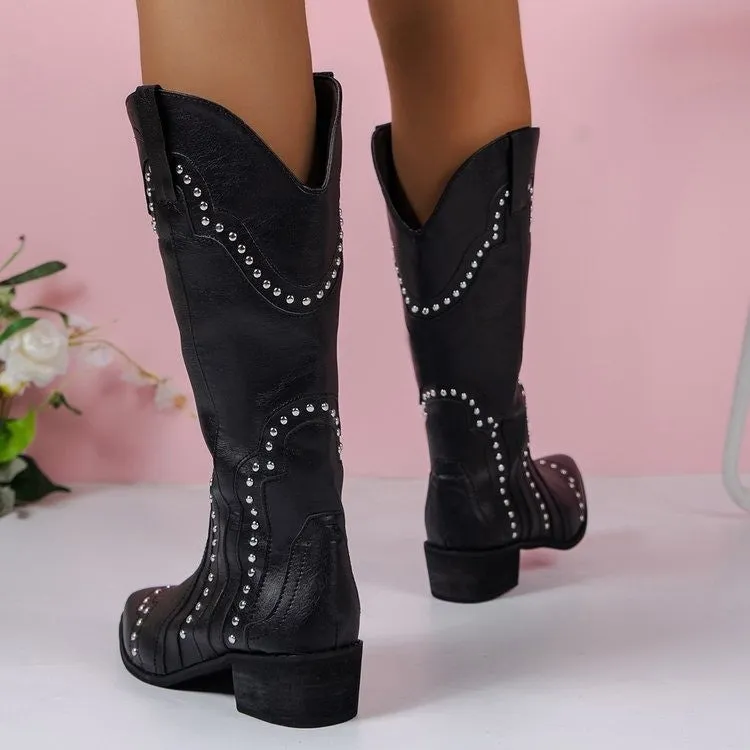 American Vintage Over-the-Knee Rivet Studded Riding Boots