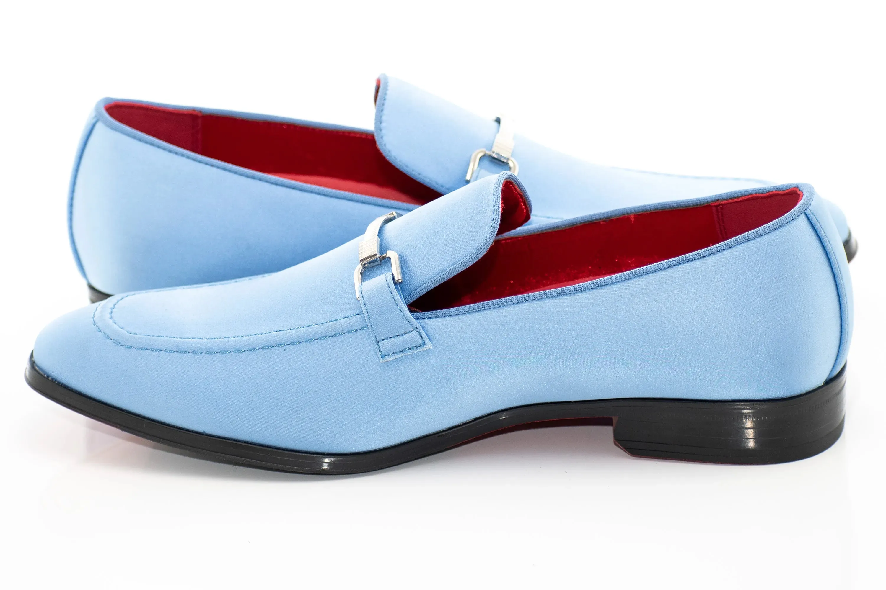 Blue Satin Apron-Toe Bit Loafer