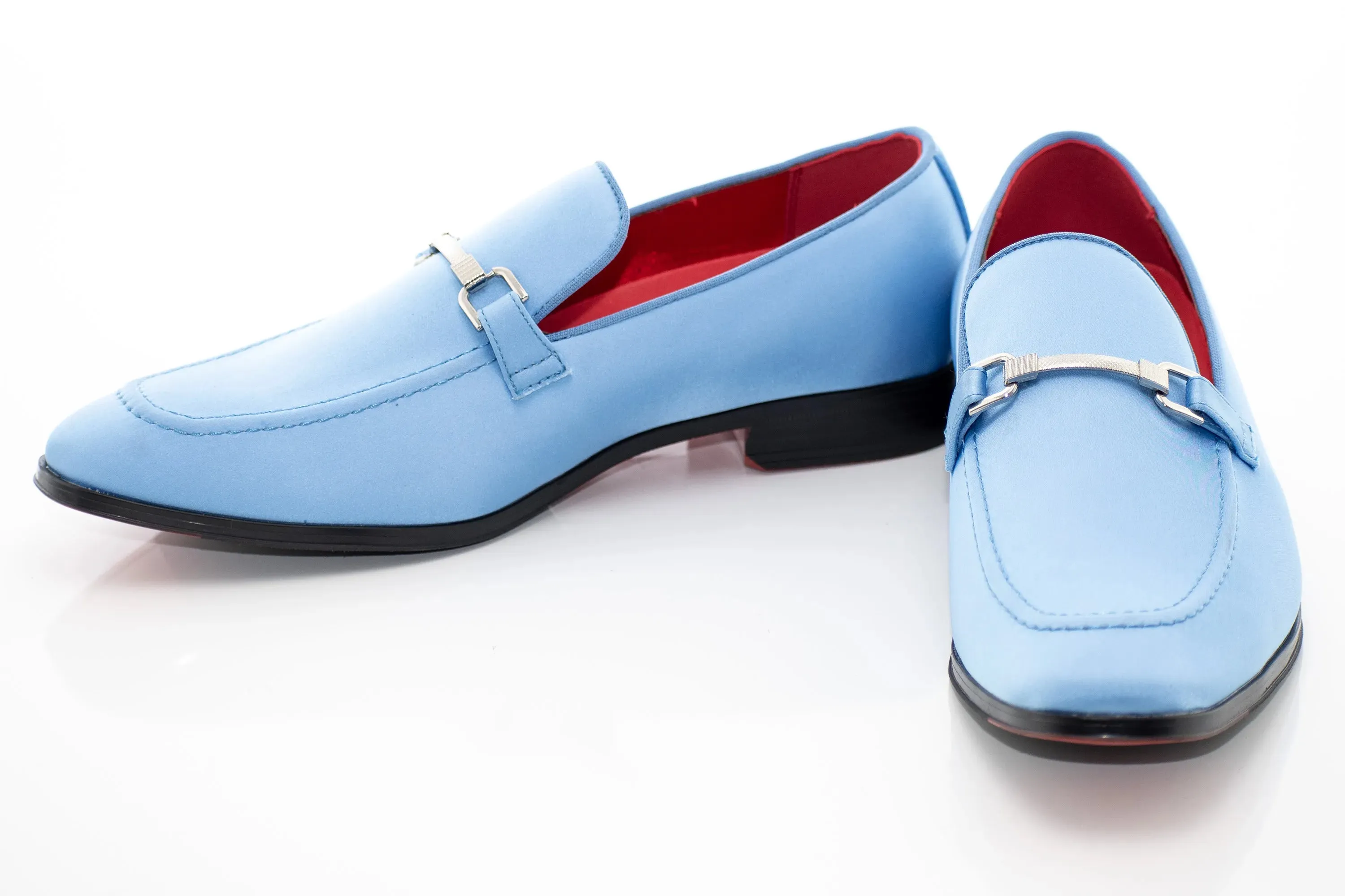 Blue Satin Apron-Toe Bit Loafer