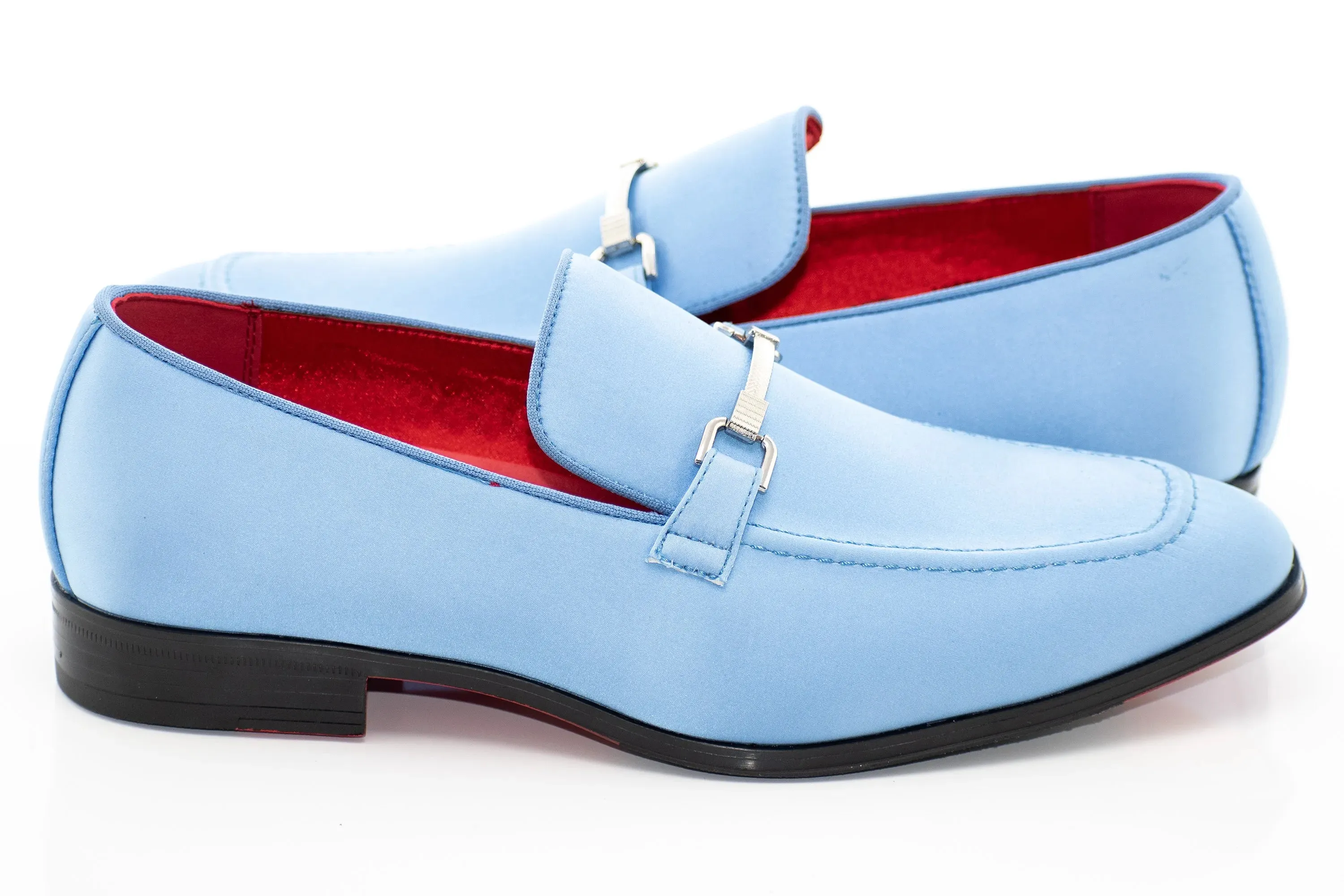 Blue Satin Apron-Toe Bit Loafer