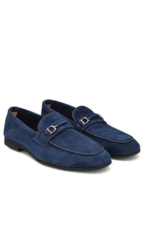 Blue Suede Leather Loafers With Buckle
