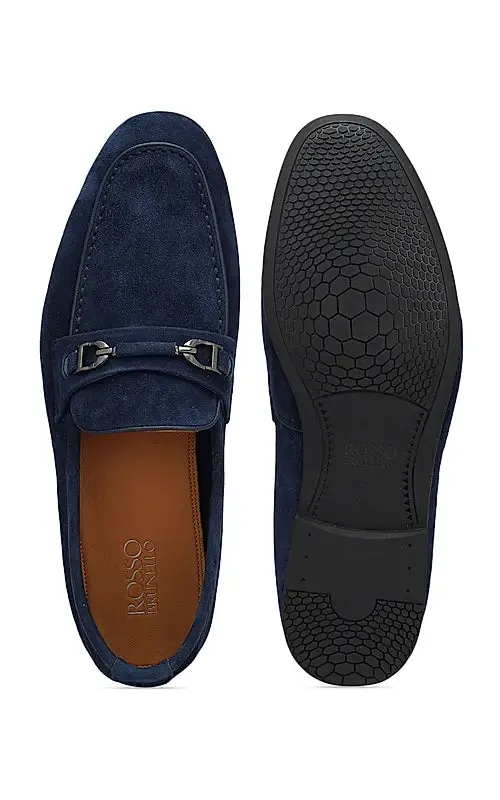Blue Suede Leather Loafers With Buckle