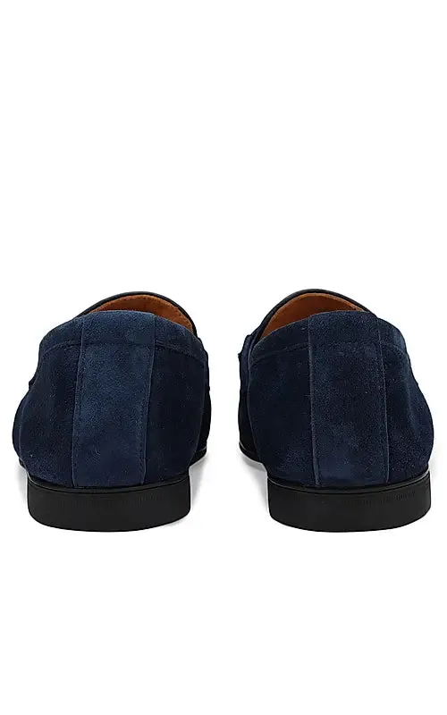 Blue Suede Leather Loafers With Buckle