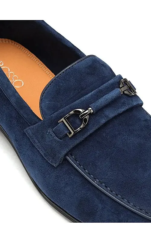 Blue Suede Leather Loafers With Buckle