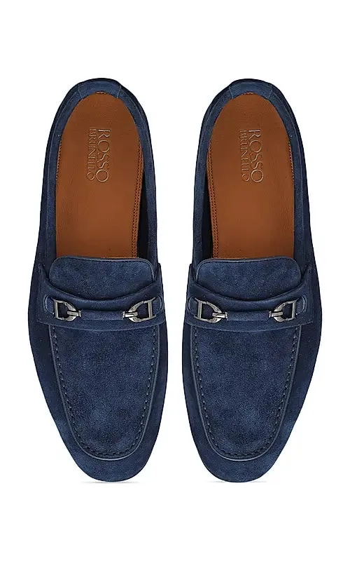 Blue Suede Leather Loafers With Buckle