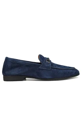 Blue Suede Leather Loafers With Buckle