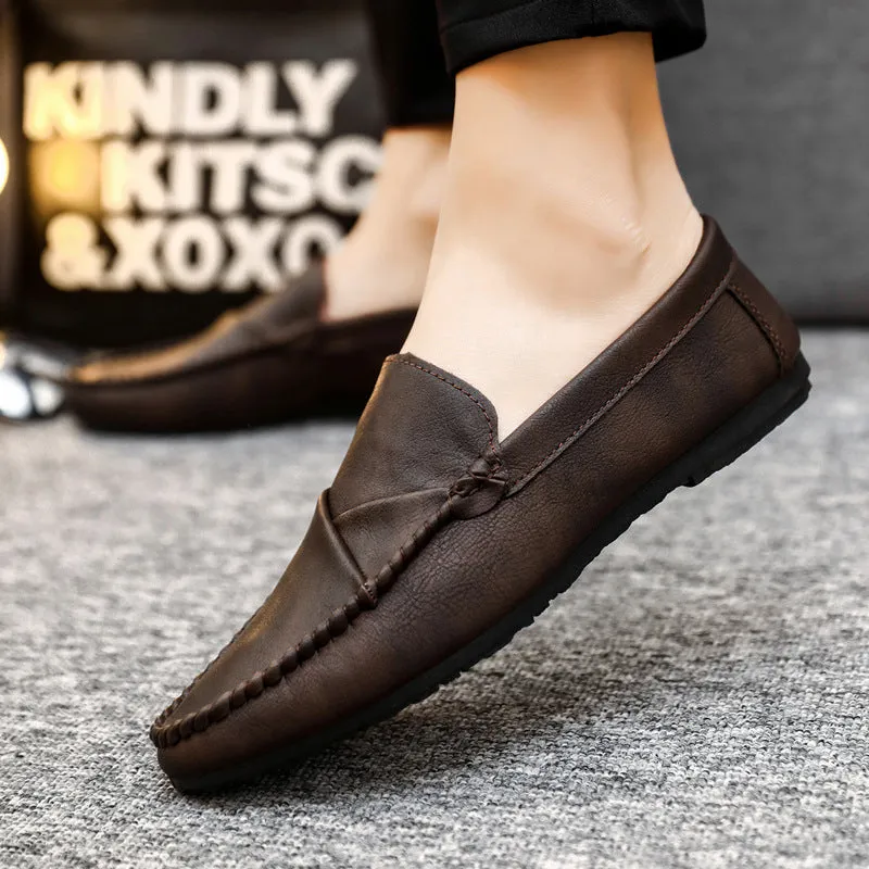 British style work soft sole waterproof casual brown lightweight non-slip boys loafers men's shoes business