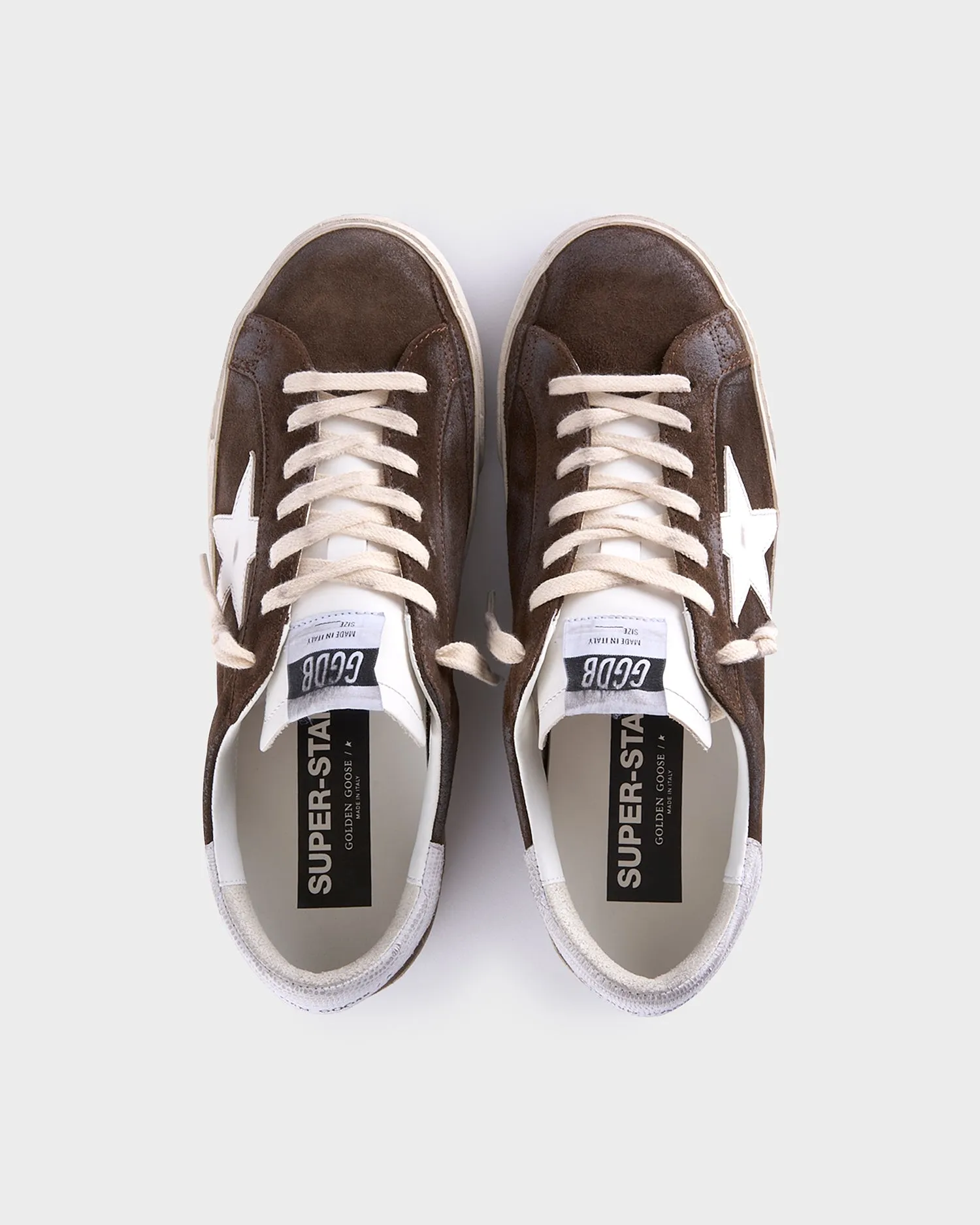 Brown And White Suede Superstar Sneakers