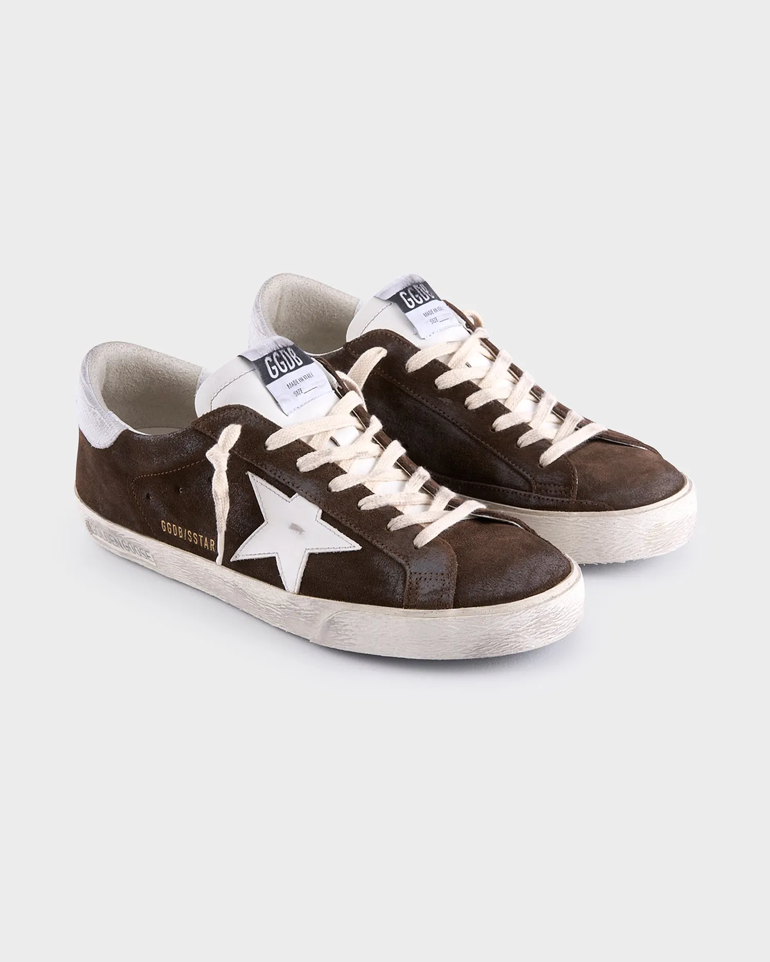 Brown And White Suede Superstar Sneakers