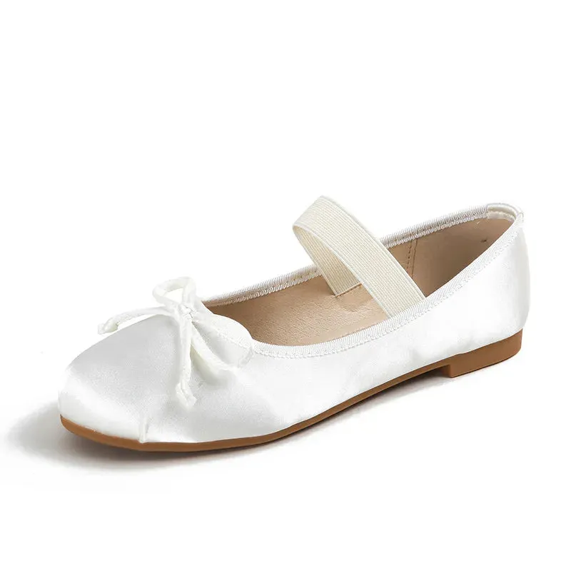 Chaussures De Ballet Size 33- 43 Bow Silk Satin Shoes Comfortable Wide Elastic Dance Shoes Mary Jane Ballet Women's Flat Shoes