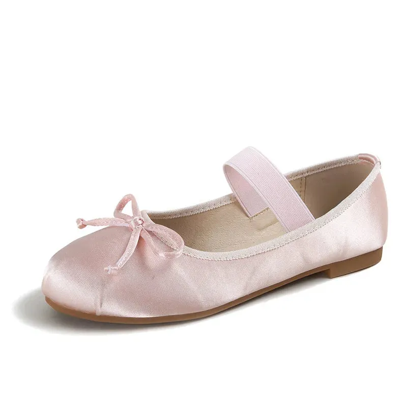 Chaussures De Ballet Size 33- 43 Bow Silk Satin Shoes Comfortable Wide Elastic Dance Shoes Mary Jane Ballet Women's Flat Shoes