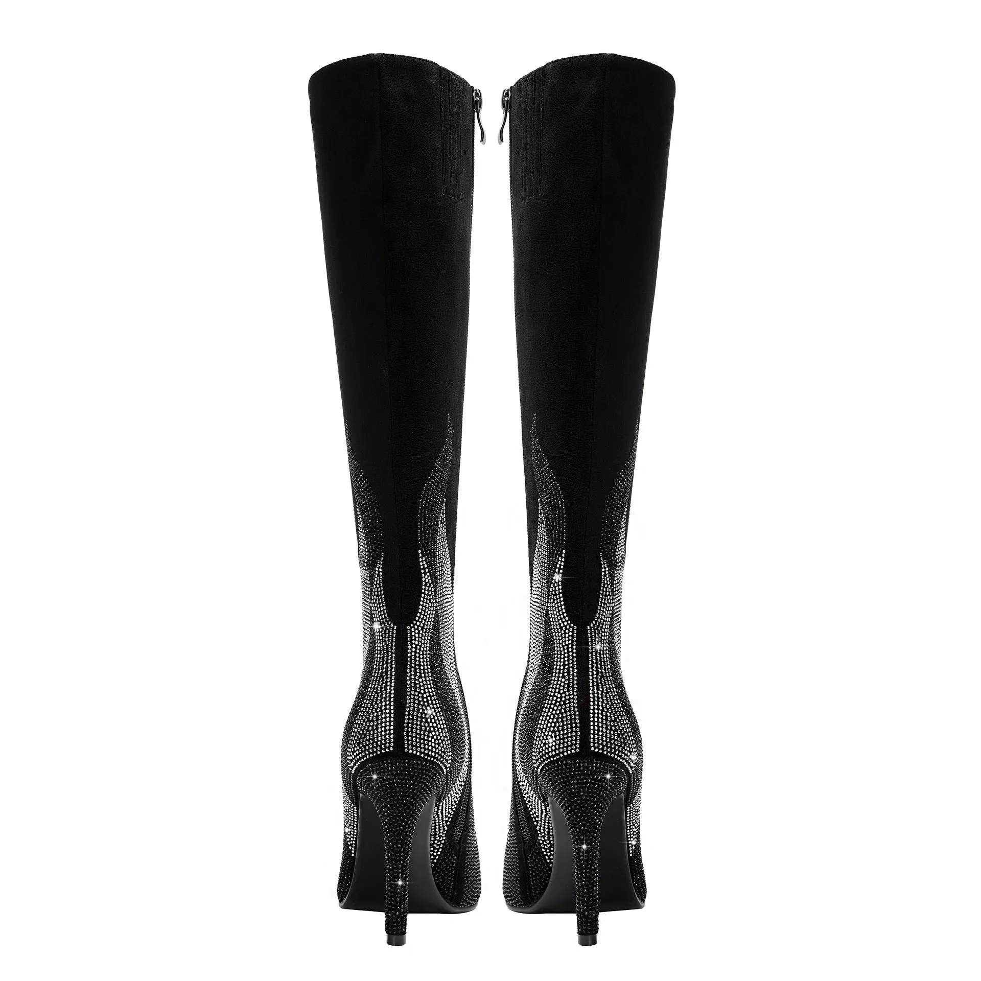 Colorful Rhinestone Embellished Pointed Toe Stiletto Knee-High Boots