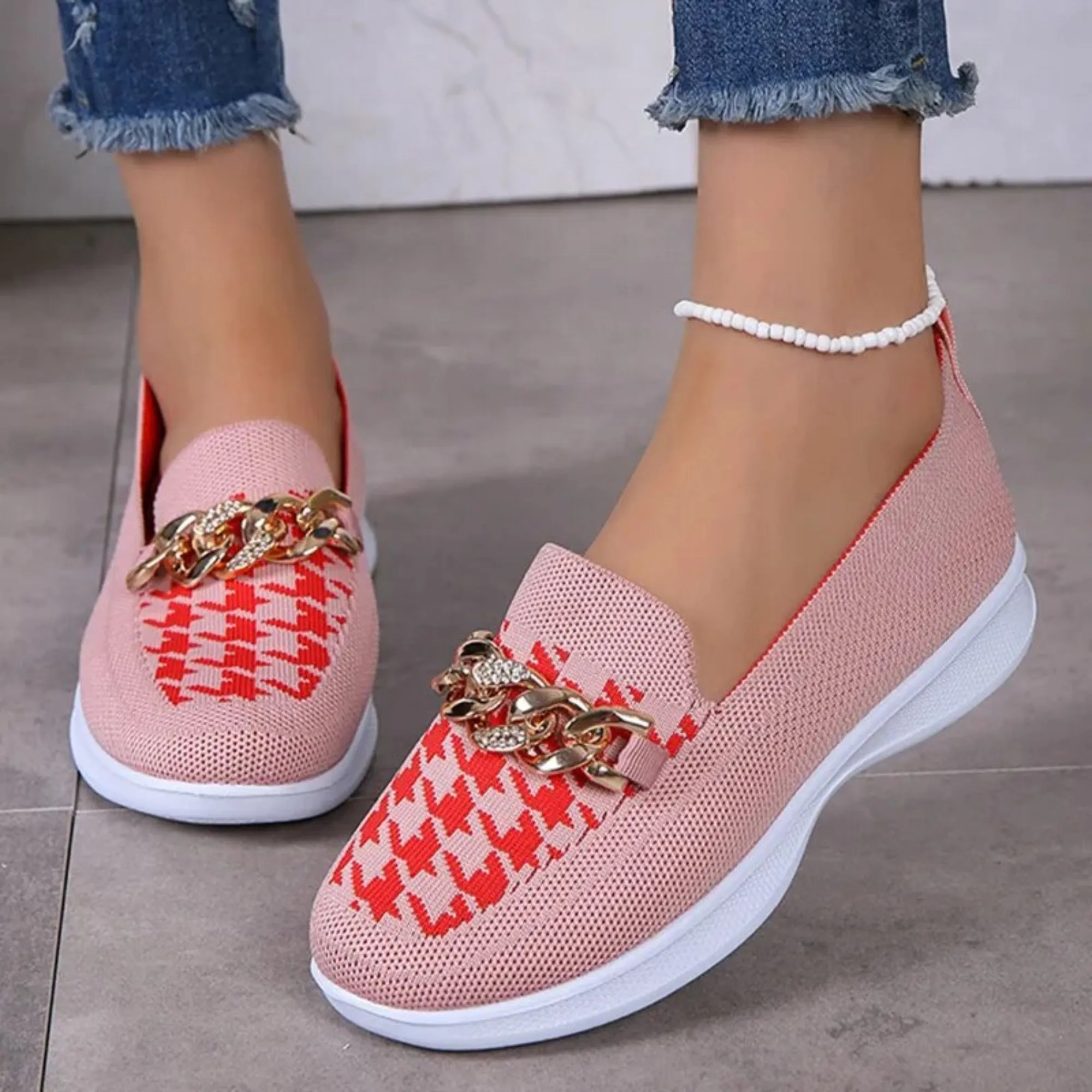 Comfortable loafers for women, casual loafers for women with chain decor