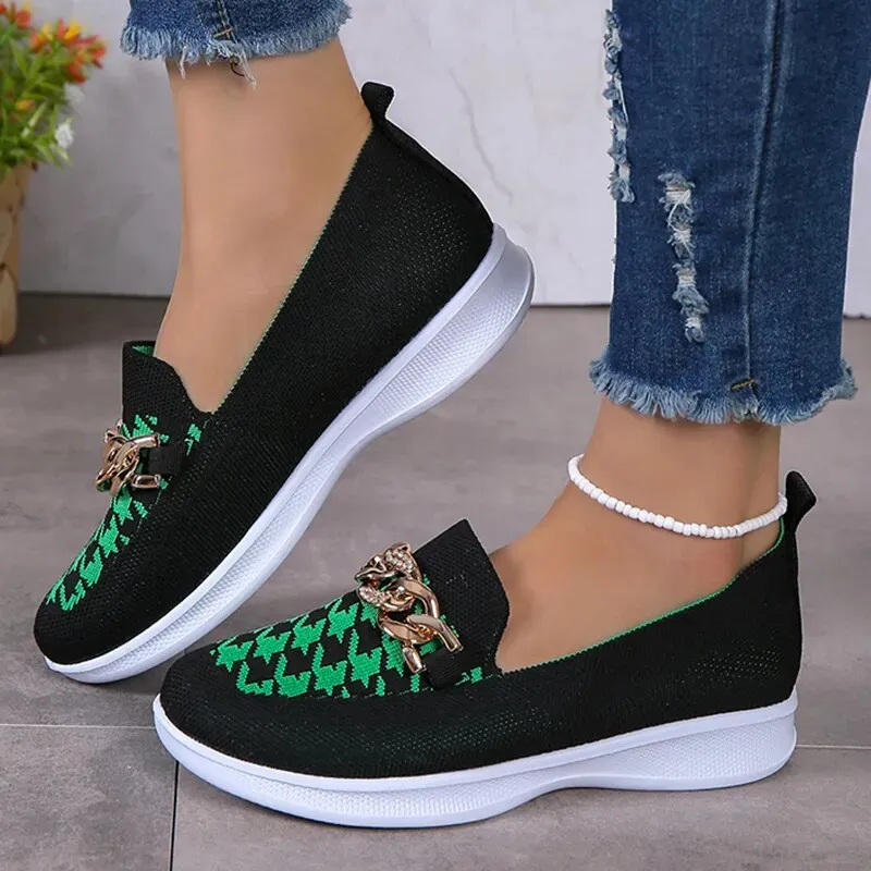 Comfortable loafers for women, casual loafers for women with chain decor