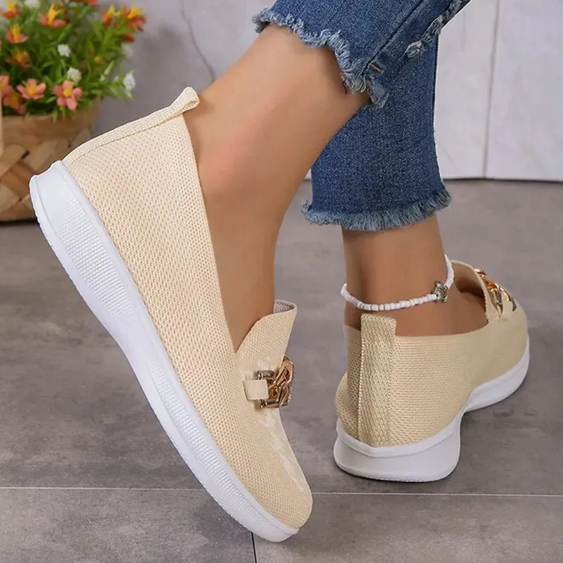 Comfortable loafers for women, casual loafers for women with chain decor