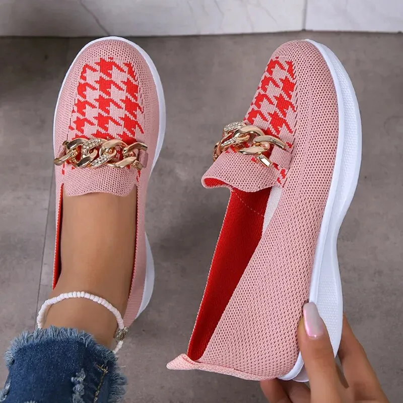 Comfortable loafers for women, casual loafers for women with chain decor
