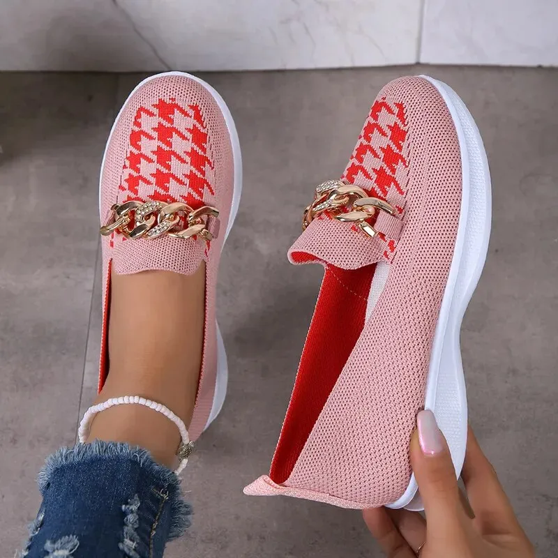Comfortable loafers for women, casual loafers for women with chain decor