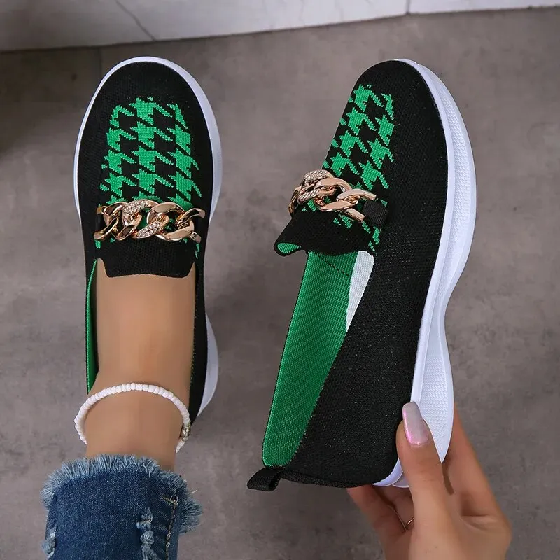 Comfortable loafers for women, casual loafers for women with chain decor