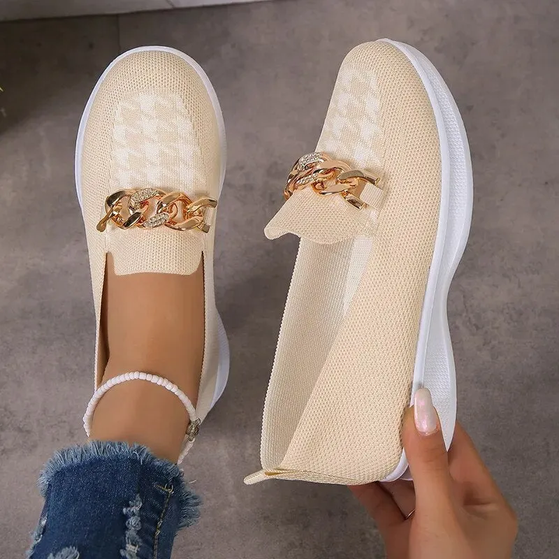 Comfortable loafers for women, casual loafers for women with chain decor