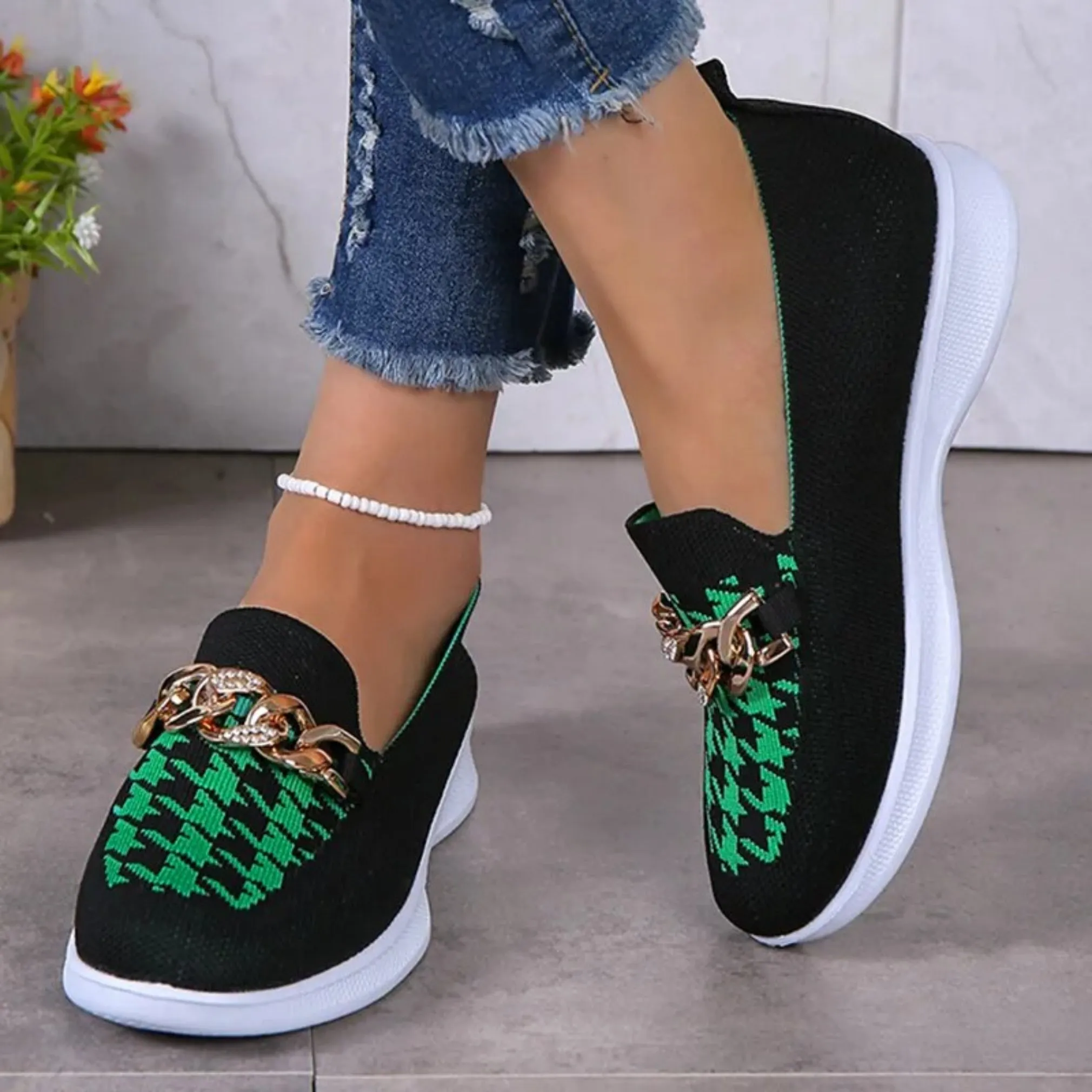 Comfortable loafers for women, casual loafers for women with chain decor