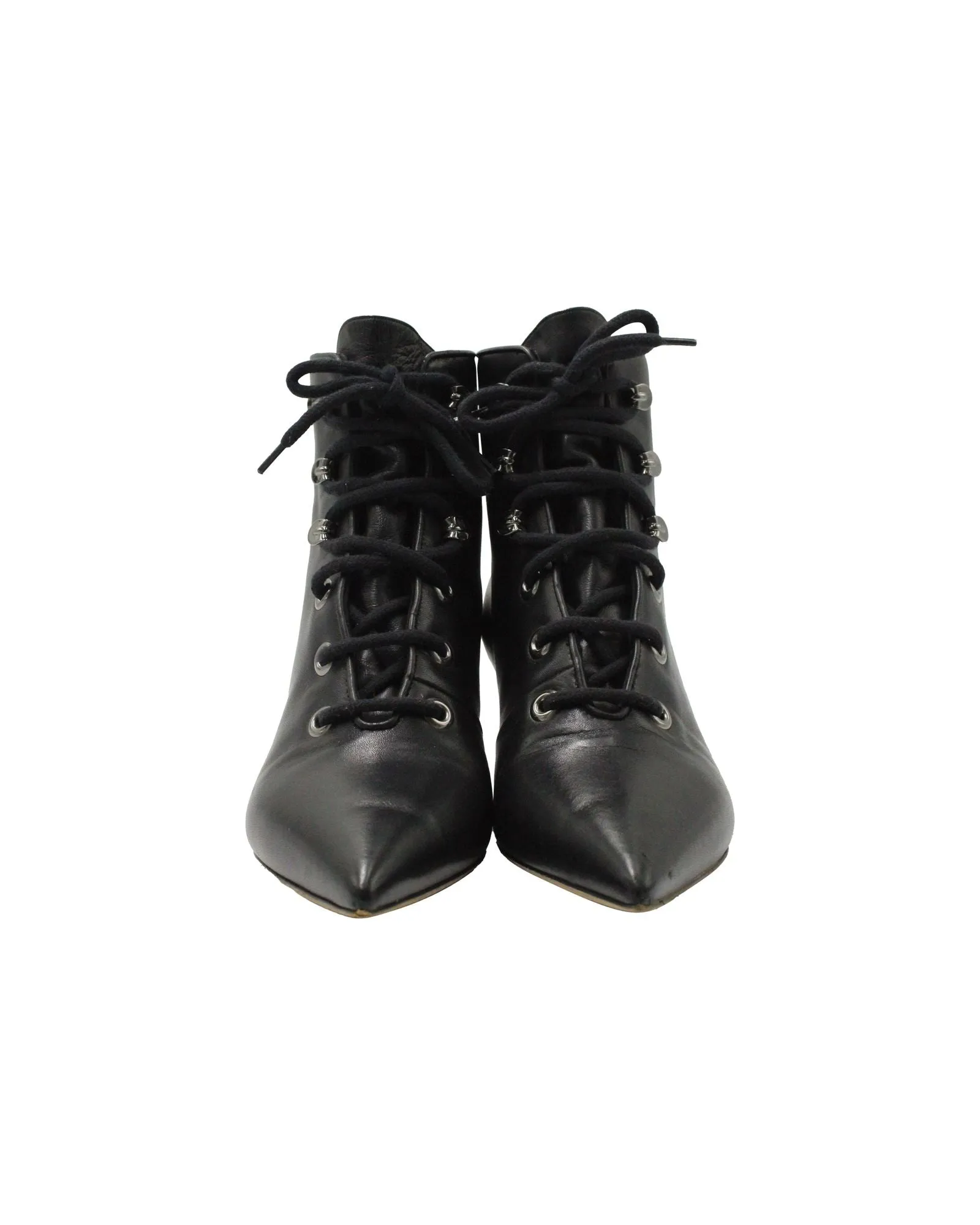 Dior Lace-Up Pointed-Toe Ankle Boots in Black Leather