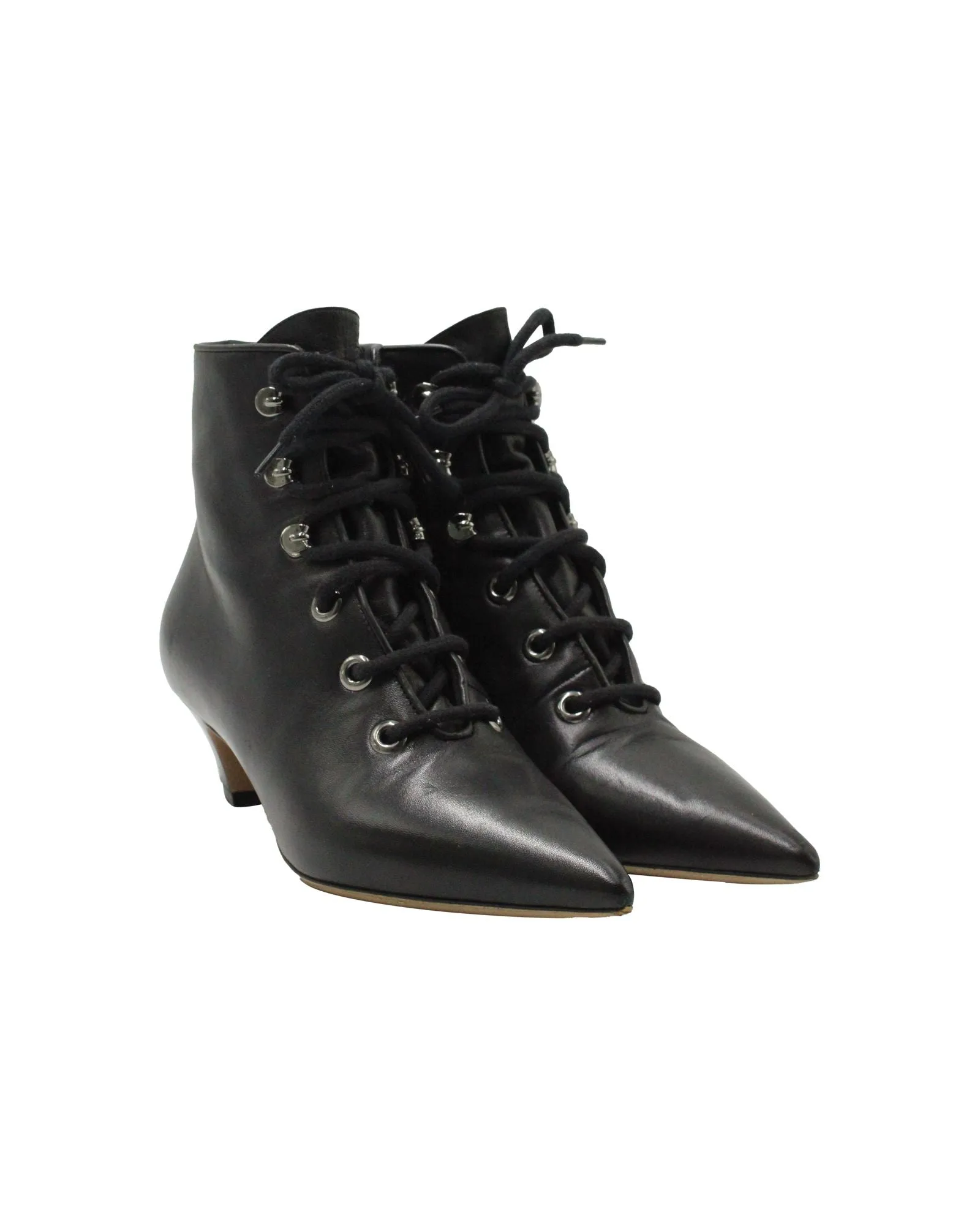 Dior Lace-Up Pointed-Toe Ankle Boots in Black Leather