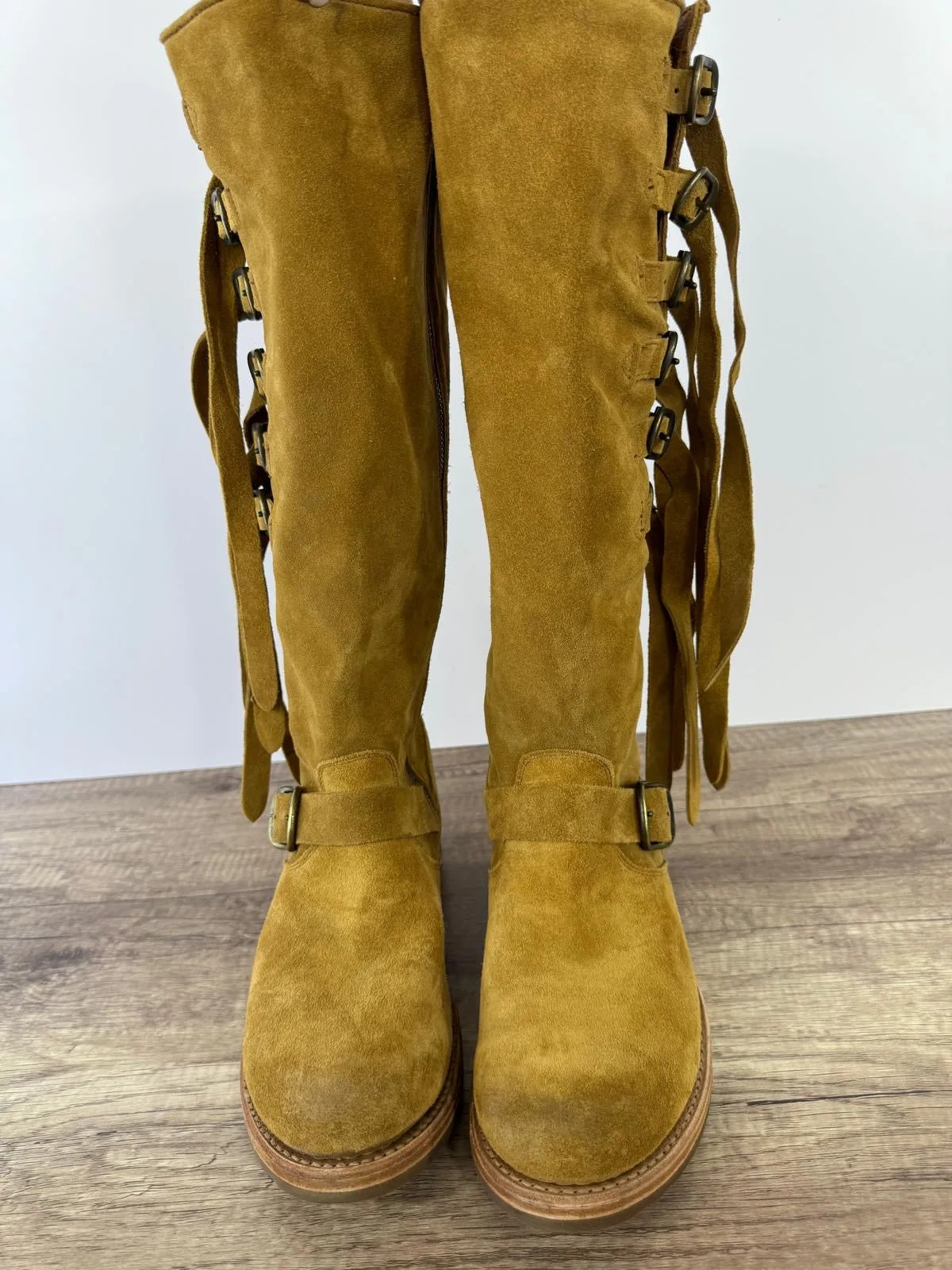 FRYE VERONICA SUEDE STRAP TALL BOOTS