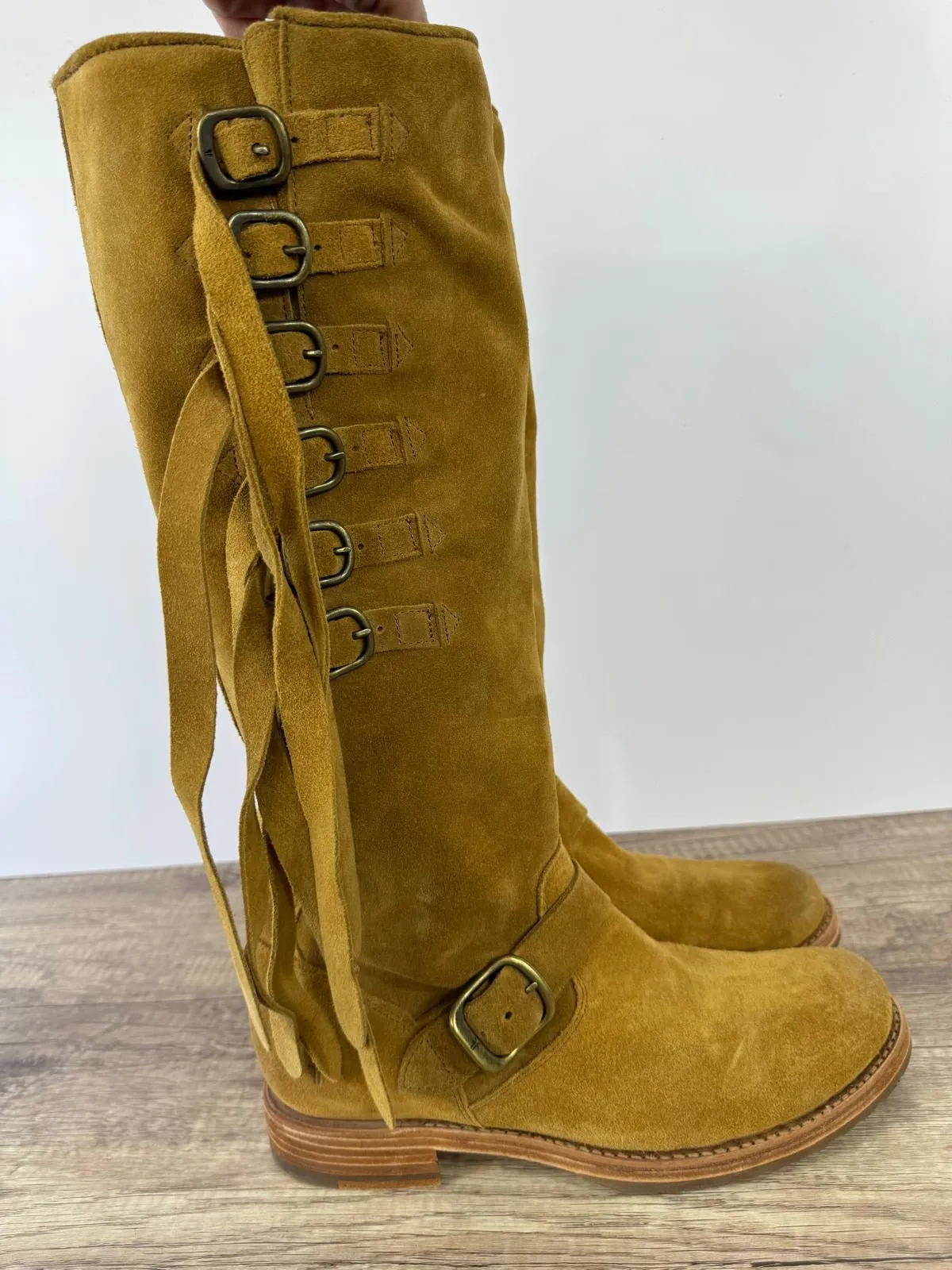 FRYE VERONICA SUEDE STRAP TALL BOOTS