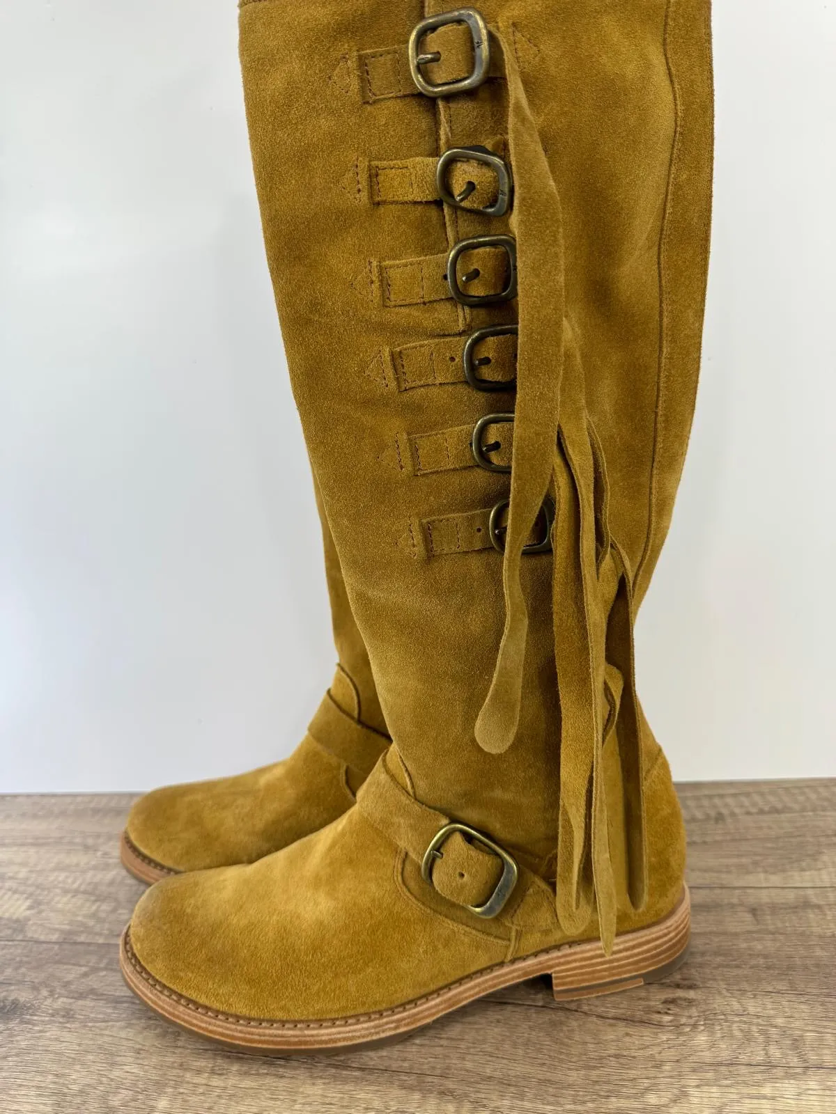 FRYE VERONICA SUEDE STRAP TALL BOOTS