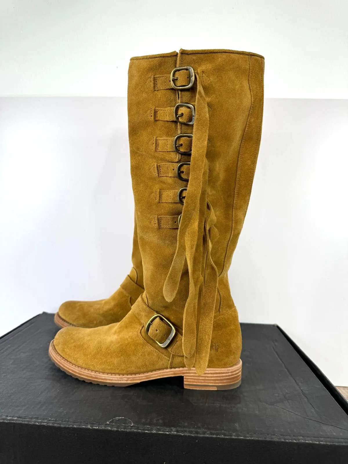 FRYE VERONICA SUEDE STRAP TALL BOOTS