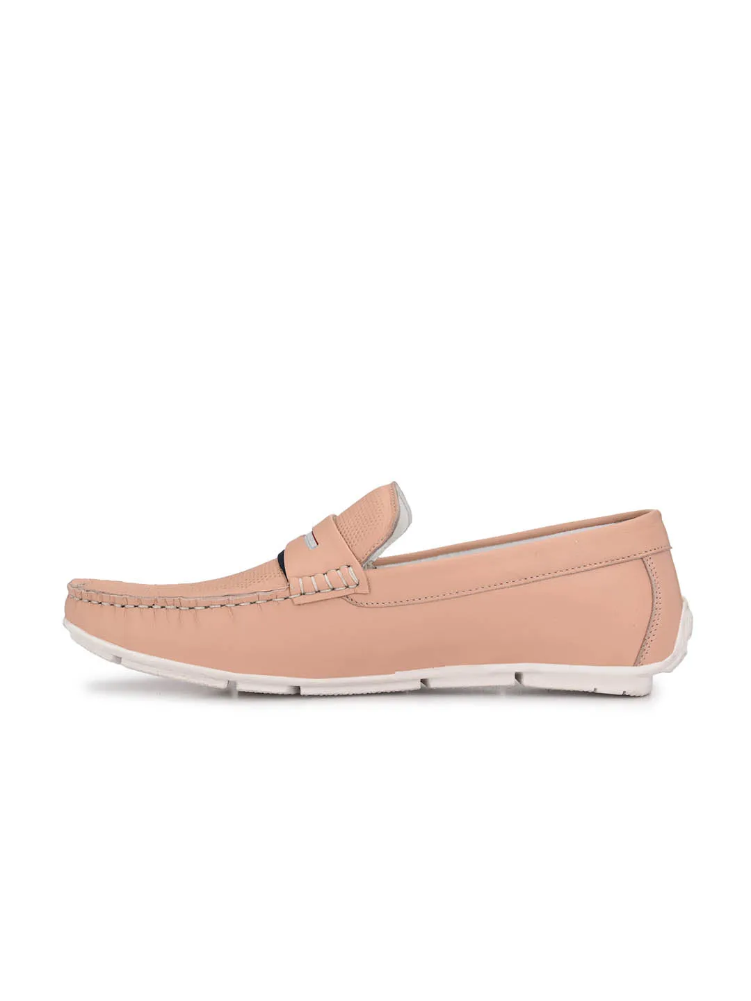 Hitz Men's Pink Leather Slip-On Casual Loafer Shoes