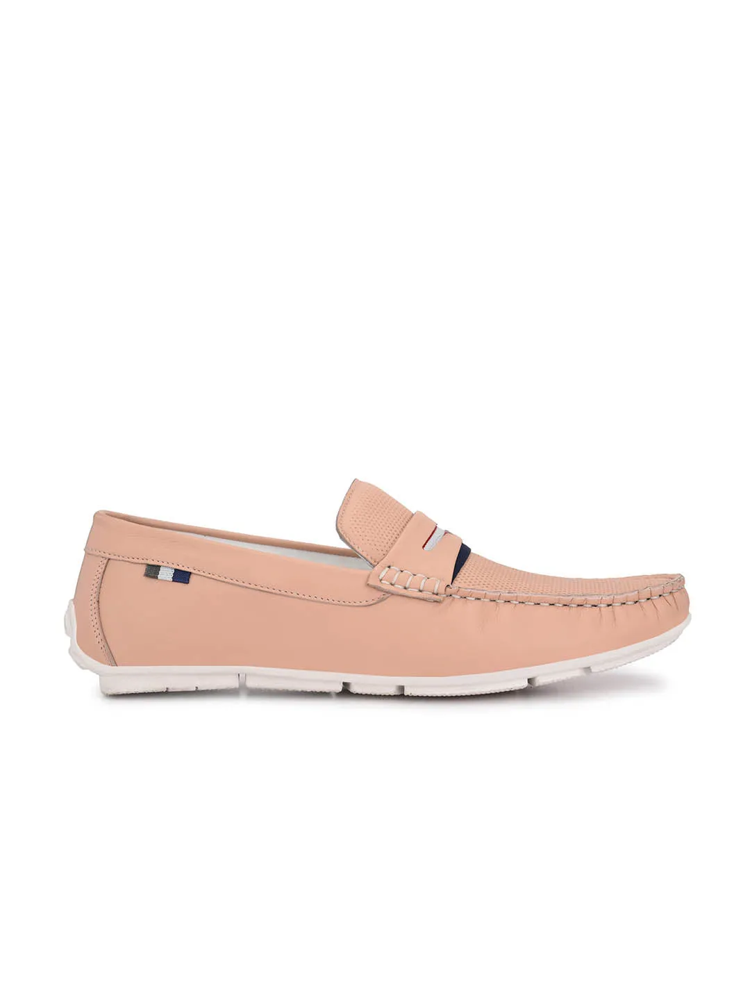 Hitz Men's Pink Leather Slip-On Casual Loafer Shoes