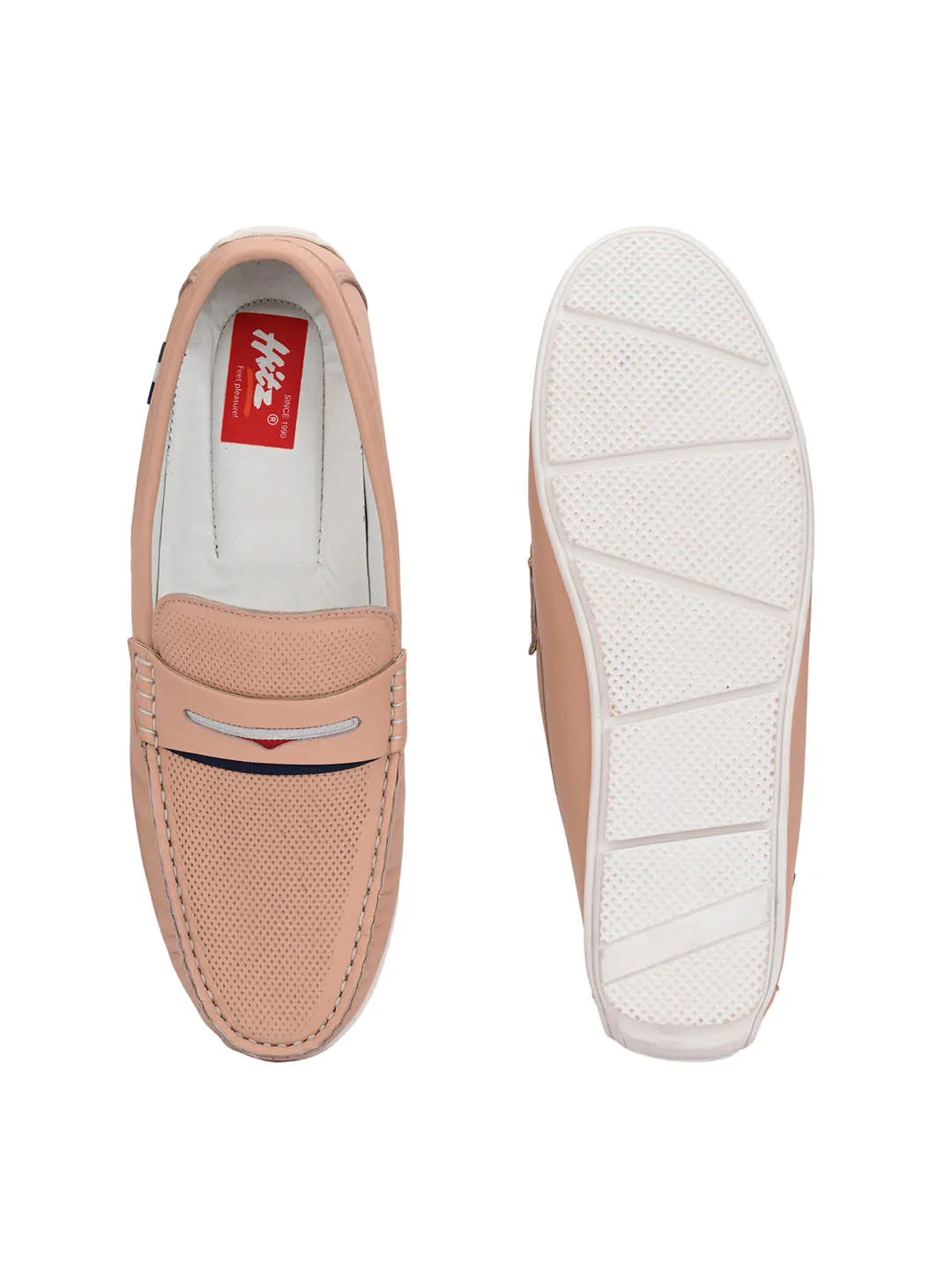 Hitz Men's Pink Leather Slip-On Casual Loafer Shoes