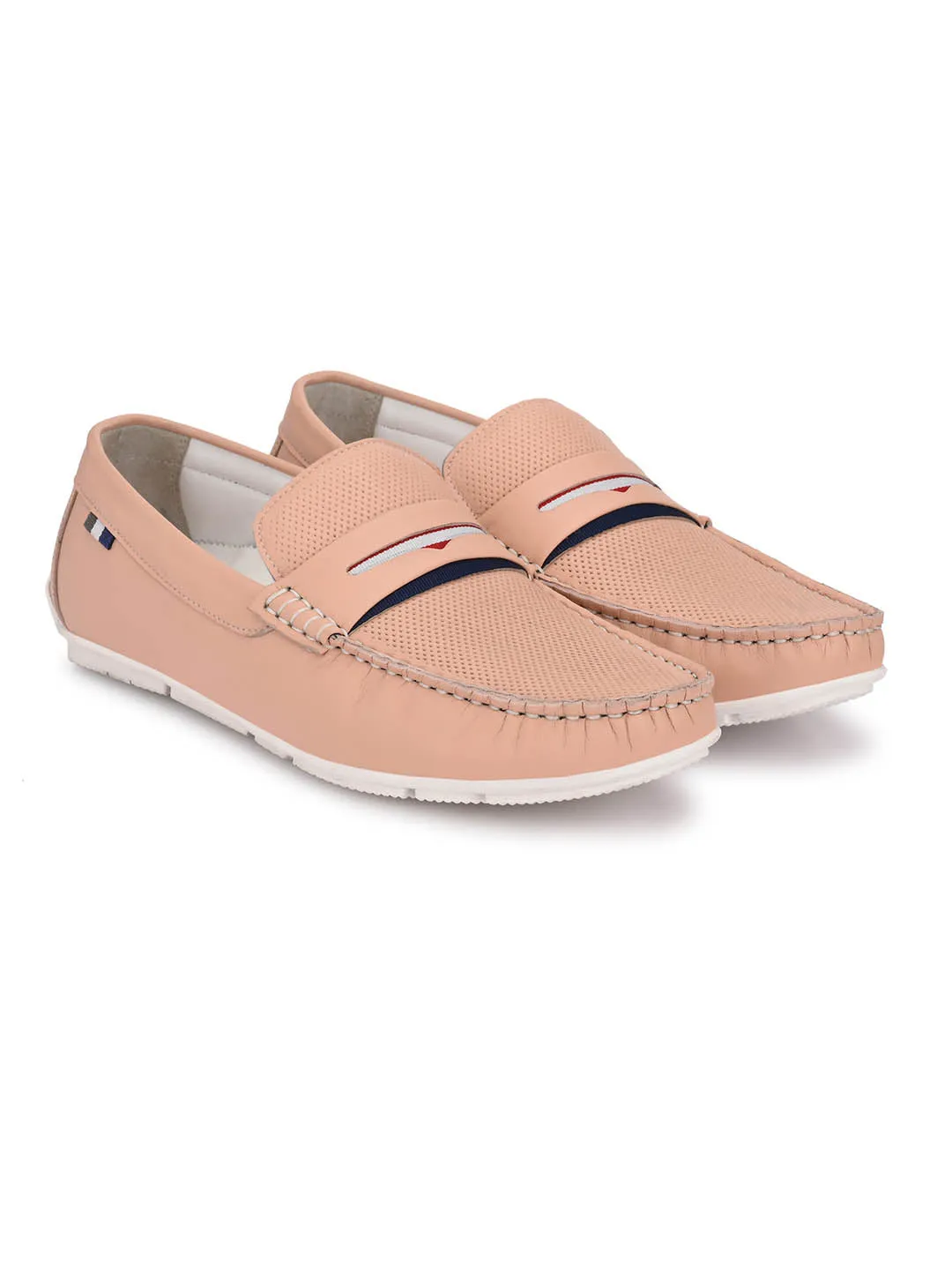 Hitz Men's Pink Leather Slip-On Casual Loafer Shoes