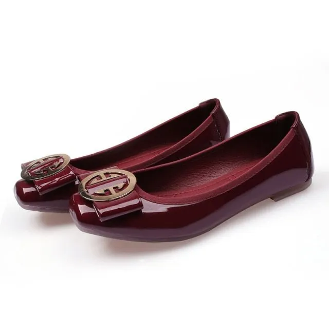 JOKIHA Gorgeous Square Toe Metal Deco Faux Leather Ballet Style Shoes