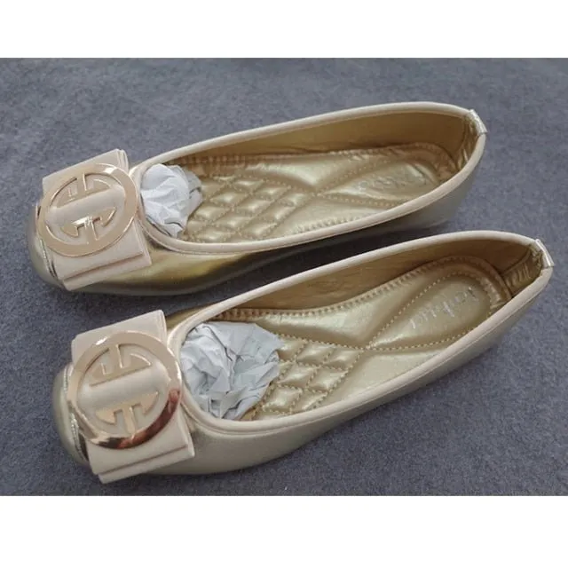 JOKIHA Gorgeous Square Toe Metal Deco Faux Leather Ballet Style Shoes