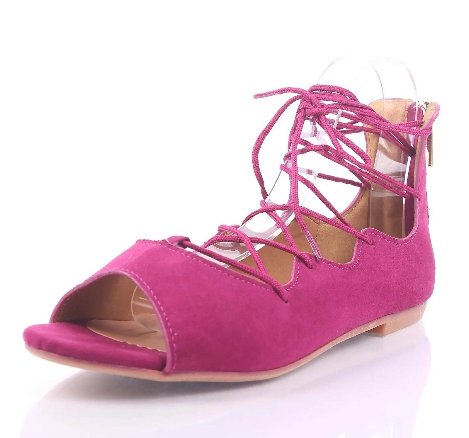 Sam Edelman Barbara Hot Pink Suede Fashion Lace Up Rounded Toe Flat Ballet Shoes