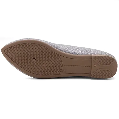 Shoe Land Womens SL-Kathleen Ballet Flats Pointed Toe Flat Shoes Classic Ballerina Comfort Dressy Shoes for Daily Work Office, SilverShimmer, Size 8.0