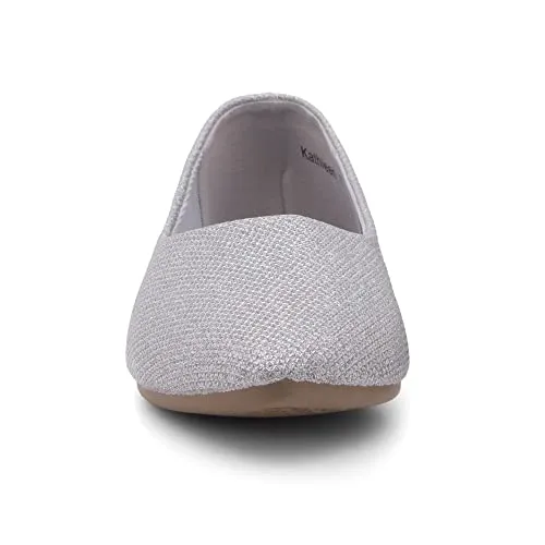 Shoe Land Womens SL-Kathleen Ballet Flats Pointed Toe Flat Shoes Classic Ballerina Comfort Dressy Shoes for Daily Work Office, SilverShimmer, Size 8.0
