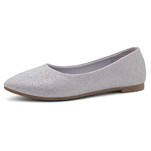 Shoe Land Womens SL-Kathleen Ballet Flats Pointed Toe Flat Shoes Classic Ballerina Comfort Dressy Shoes for Daily Work Office, SilverShimmer, Size 8.0