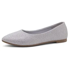 Shoe Land Womens SL-Kathleen Ballet Flats Pointed Toe Flat Shoes Classic Ballerina Comfort Dressy Shoes for Daily Work Office, SilverShimmer, Size 8.0