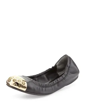 Tory Burch Cami Logo-Toe Ballerina Flat Ballet Flats Shoes US 10 1/2 UK 7.5 40.5 ladies