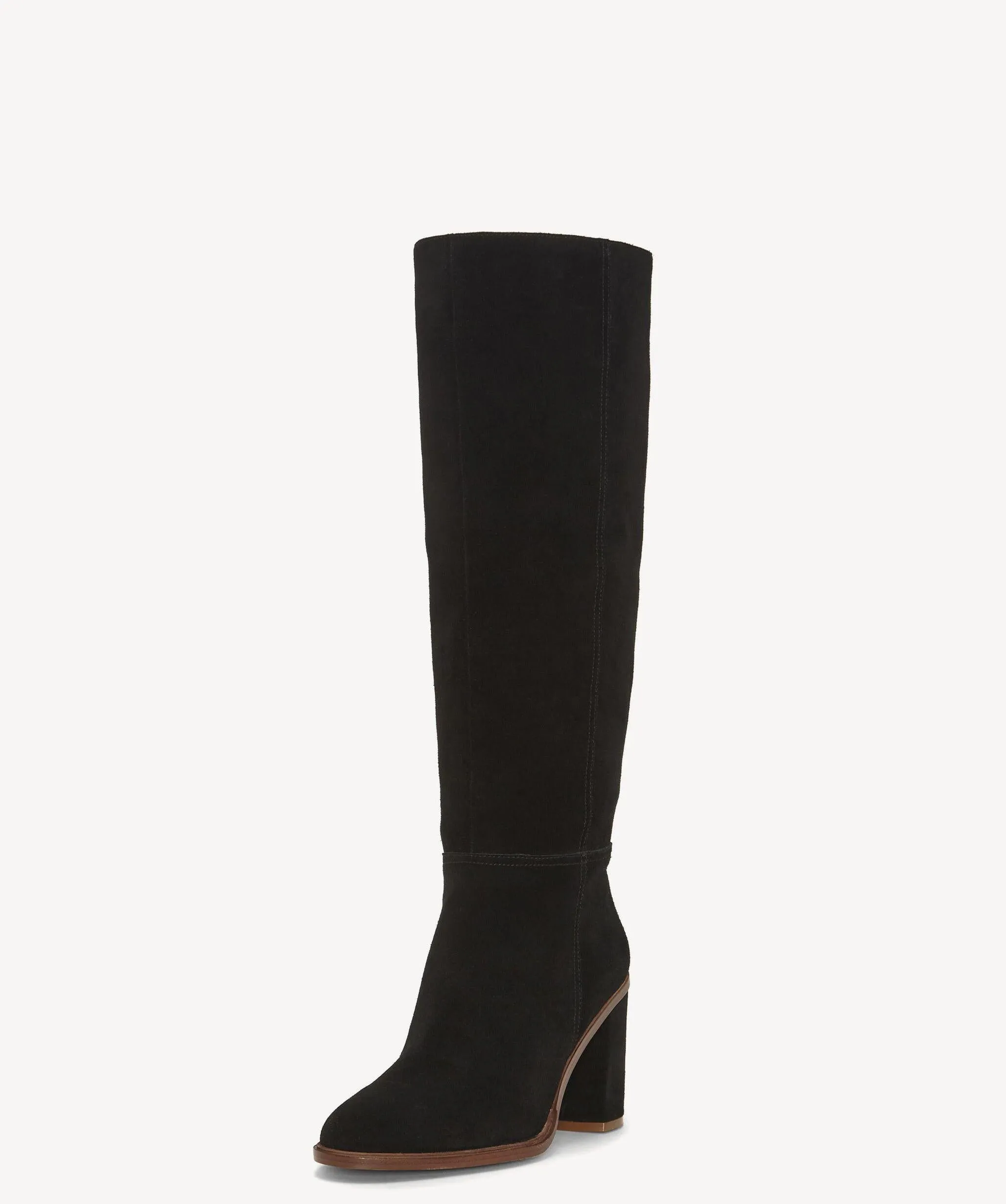 Vince Camuto Dameera Black Suede Fashion High Block Heel Rounded Toe Dress Boots