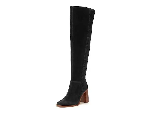 Vince Camuto Dameera Black Suede Fashion High Block Heel Rounded Toe Dress Boots
