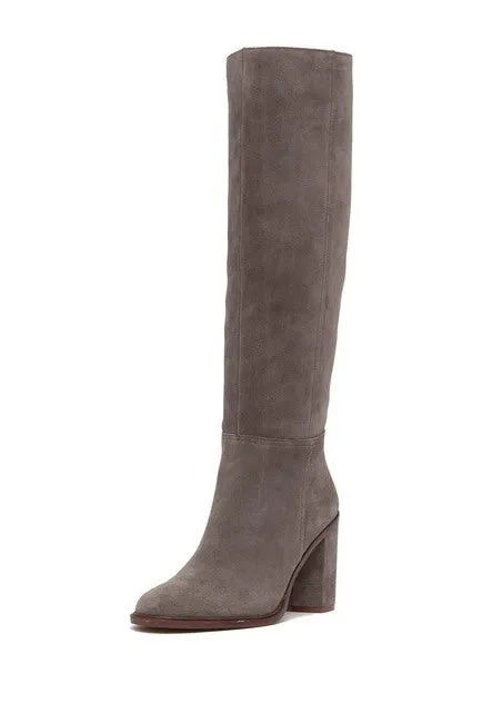Vince Camuto Dameera Black Suede Fashion High Block Heel Rounded Toe Dress Boots