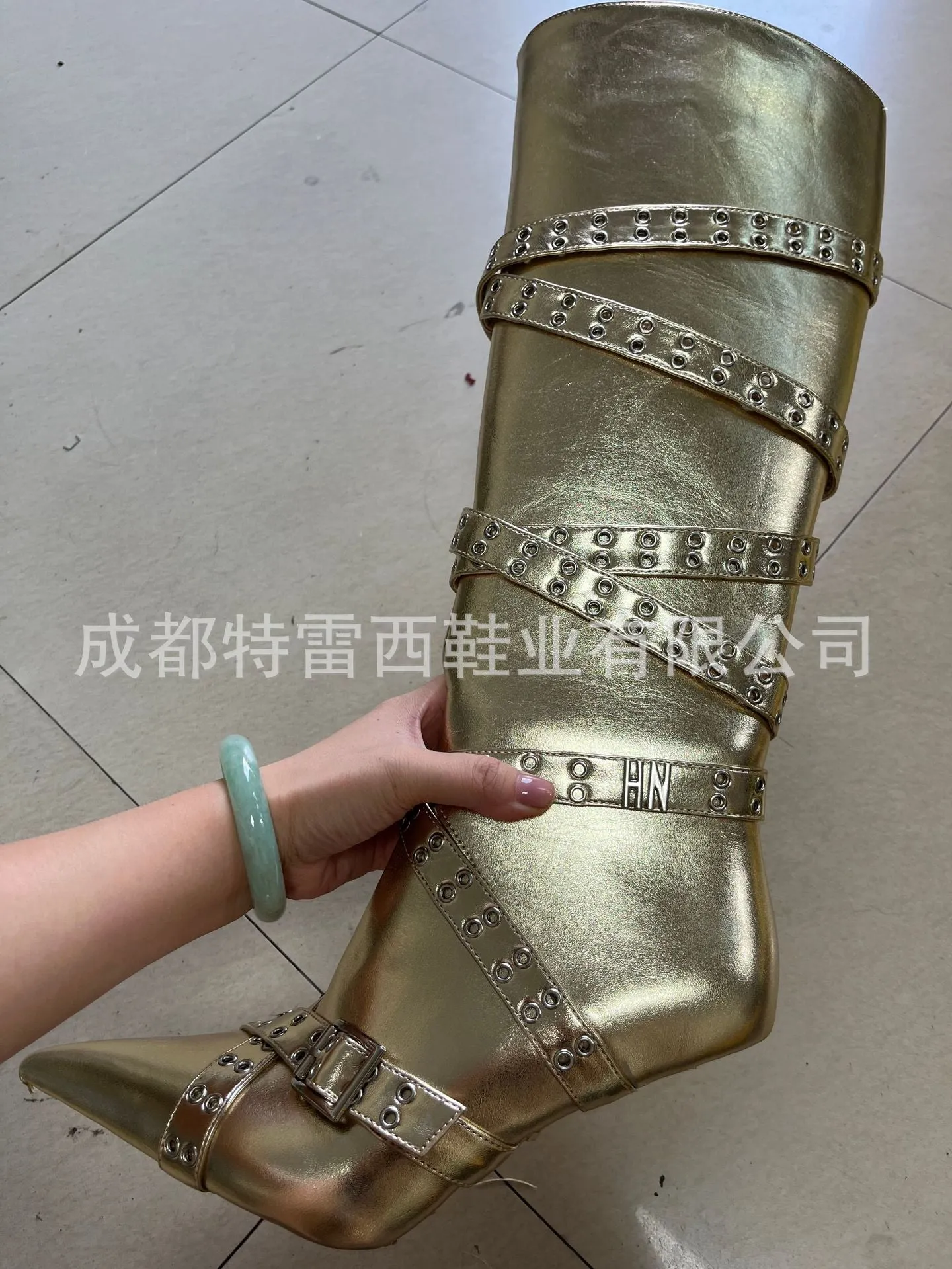 Vintage Buckled Pointed-Toe Rivet Motorcycle Boots