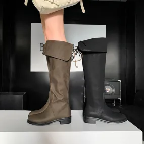 Vintage Scalloped Edges Over-the-Knee Leather Boots