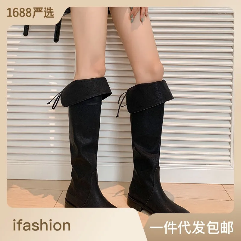 Vintage Scalloped Edges Over-the-Knee Leather Boots
