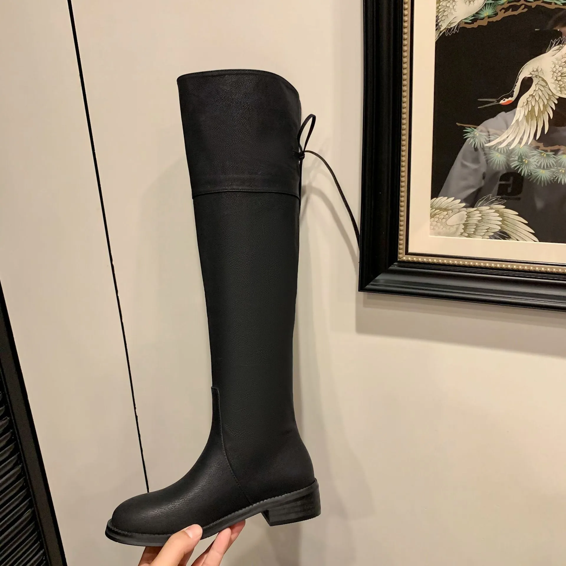 Vintage Scalloped Edges Over-the-Knee Leather Boots